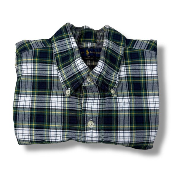 POLO RALPH LAUREN Men’s Long-Sleeve Blue and Green Plaid Button Down Shirt - Picture 2 of 11